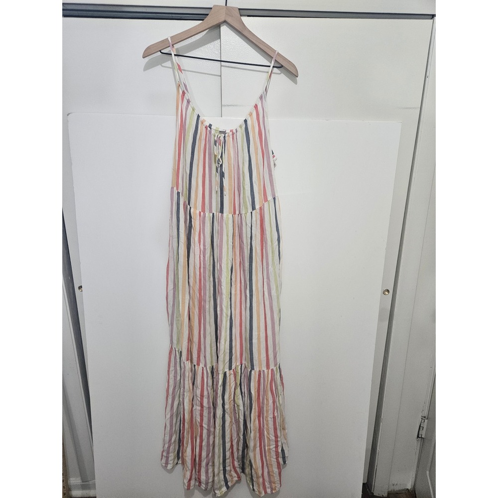 Old Navy Women XL Multi Color Striped Tiered Maxi Dress Adjustable Straps Boho